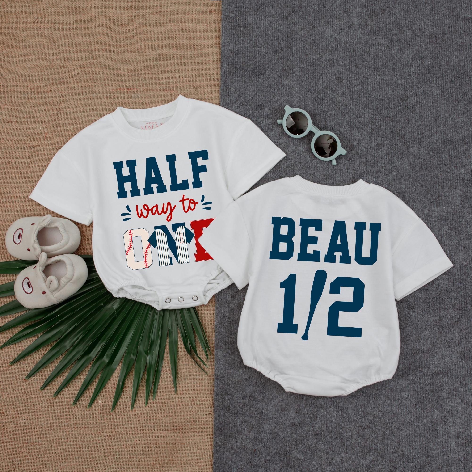 Halfway to One Baseball Romper for Six Month Birthday