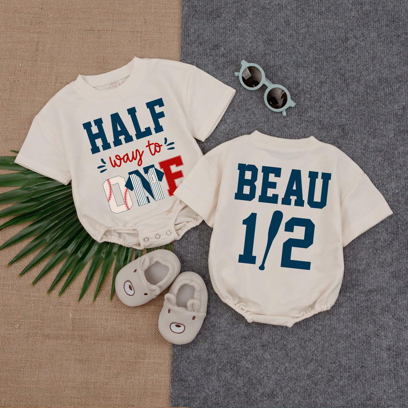 Halfway to One Baseball Romper for Six Month Birthday
