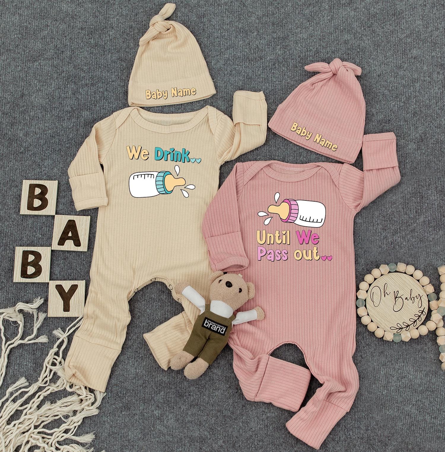 Funny Twin Baby Romper Set We Drink Until We Pass Out Colorful Newborn Gift Footed Bodysuit for Boy Girl Baby Shower Present