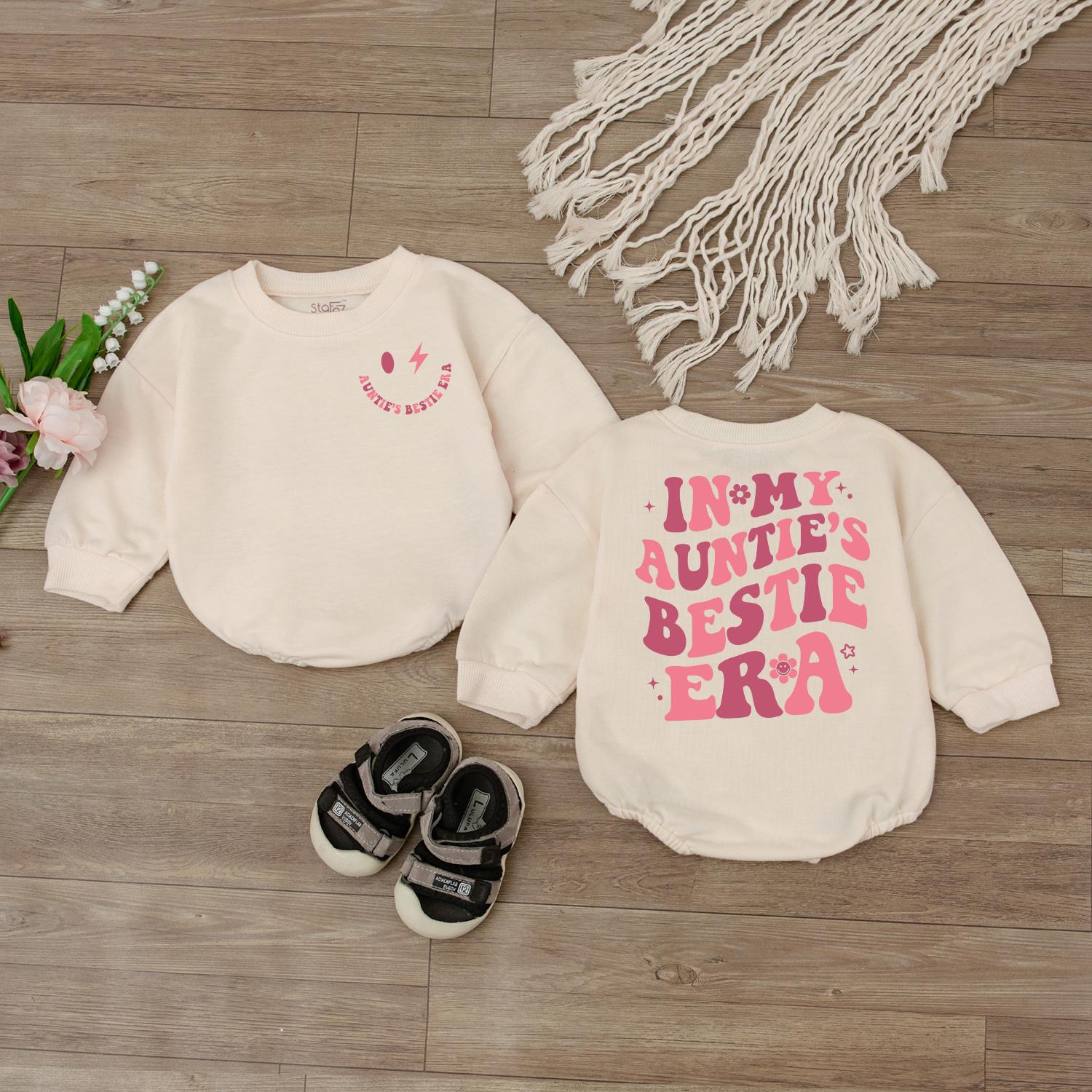 In My Auntie's Bestie Era Baby Romper Cute Pink Infant Bodysuit Gift for Girls Newborn Outfit Soft Cotton Playful Design