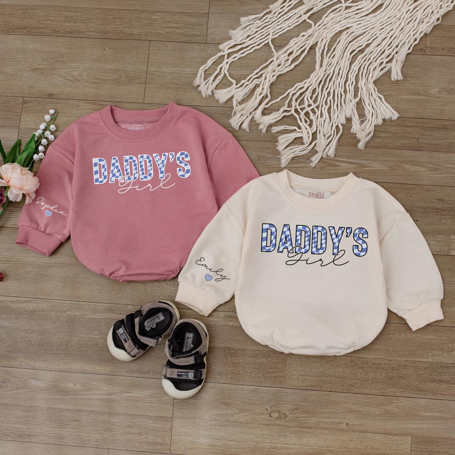 Daddy's Girl Romper with Floral Script Design for Baby Long Sleeve Cotton Playful Outfit Father's Day Gift