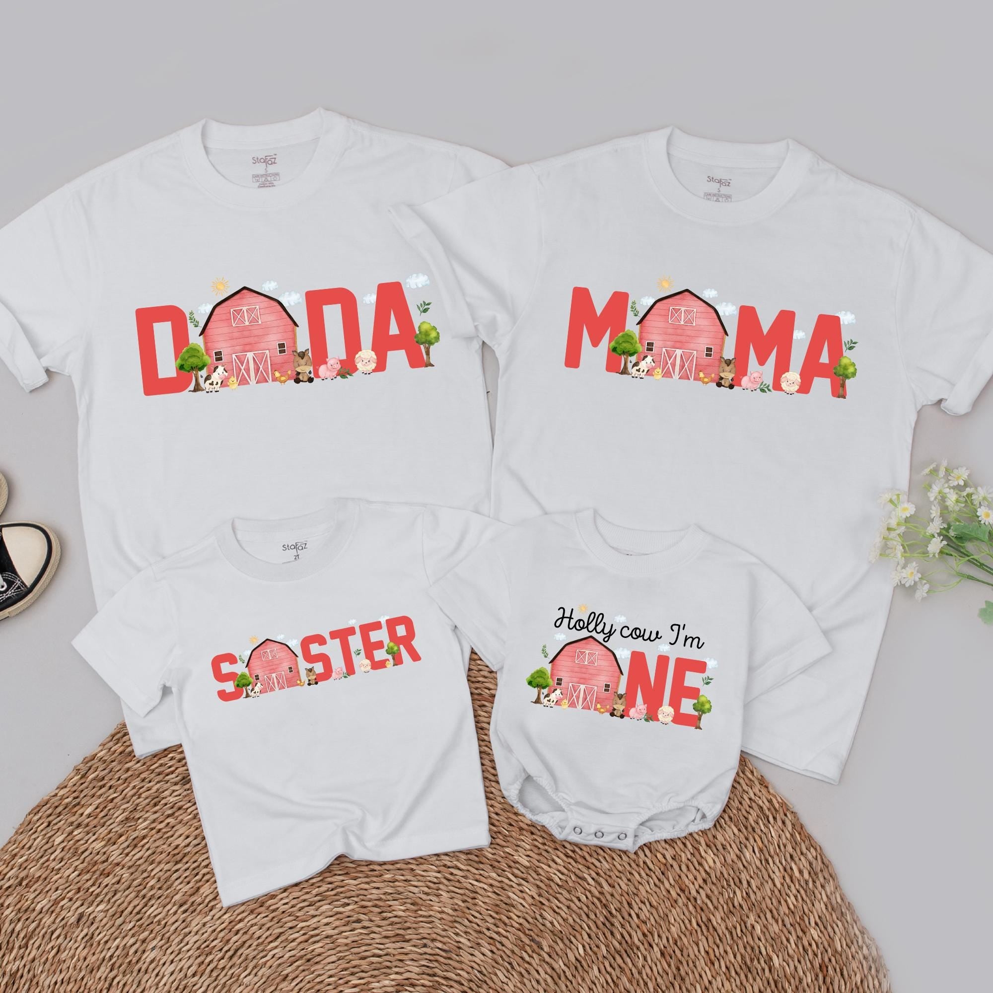 Personalized Farm Birthday T-Shirt for Family Red Barn Animal Theme Custom Name Soft Cotton First Birthday Party Outfit