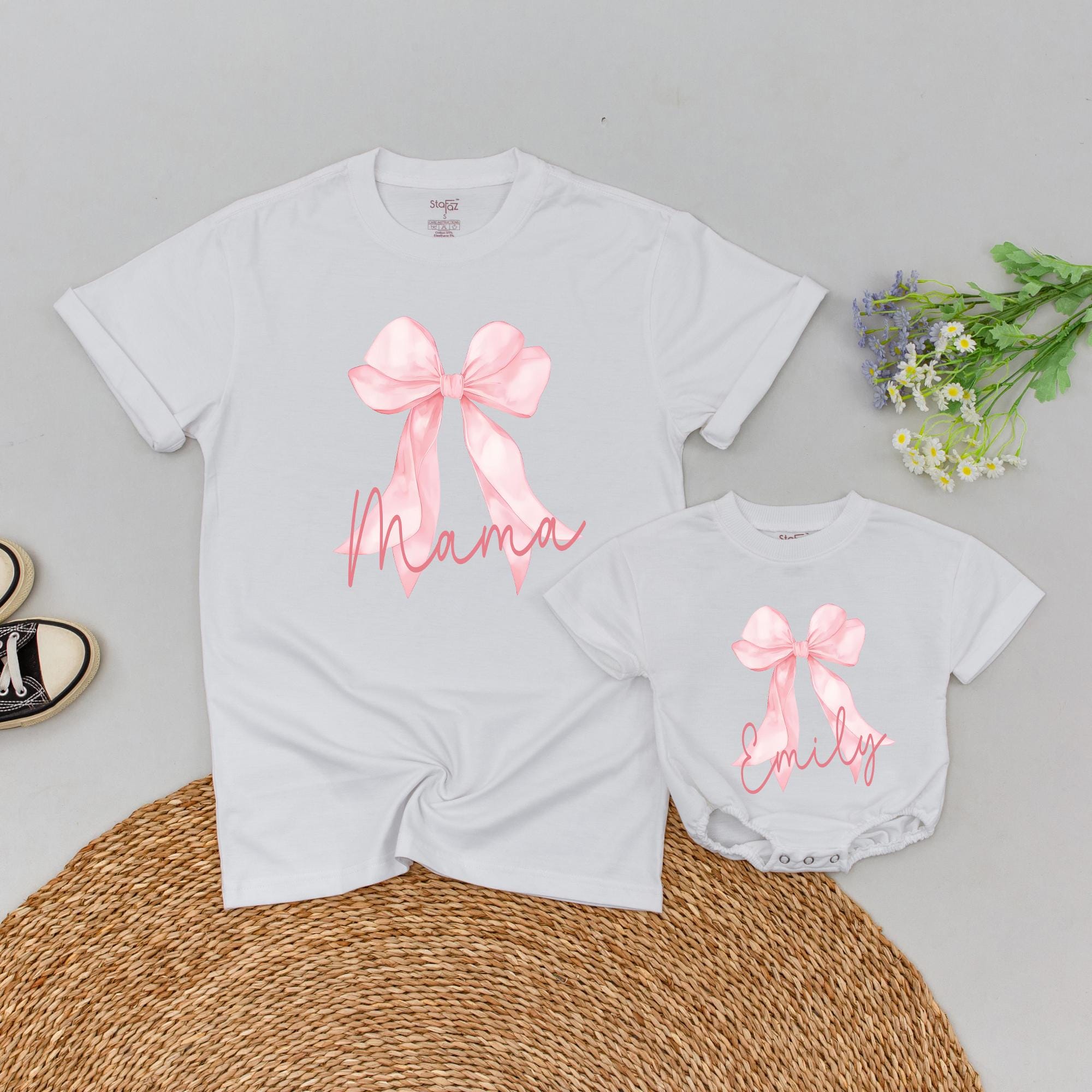 Personalized Pink Bow Family Birthday Tees for Special Celebration