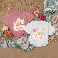 Personalized Ice Cream Baby Romper with Colorful Cones First Birthday Outfit Soft Cotton 1st Birthday Cake Smash Summer Toddler Girl