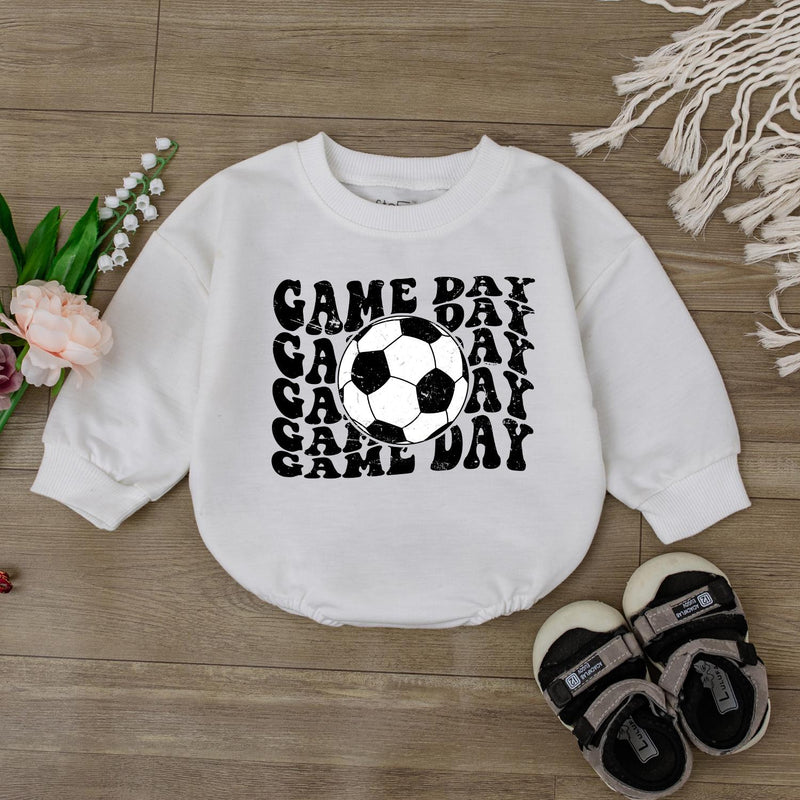 Game Day Soccer Bodysuit for Baby Boys Retro Football Romper Cute Infant Outfit Bold Black White Ball Design Cotton Comfortable Clothes