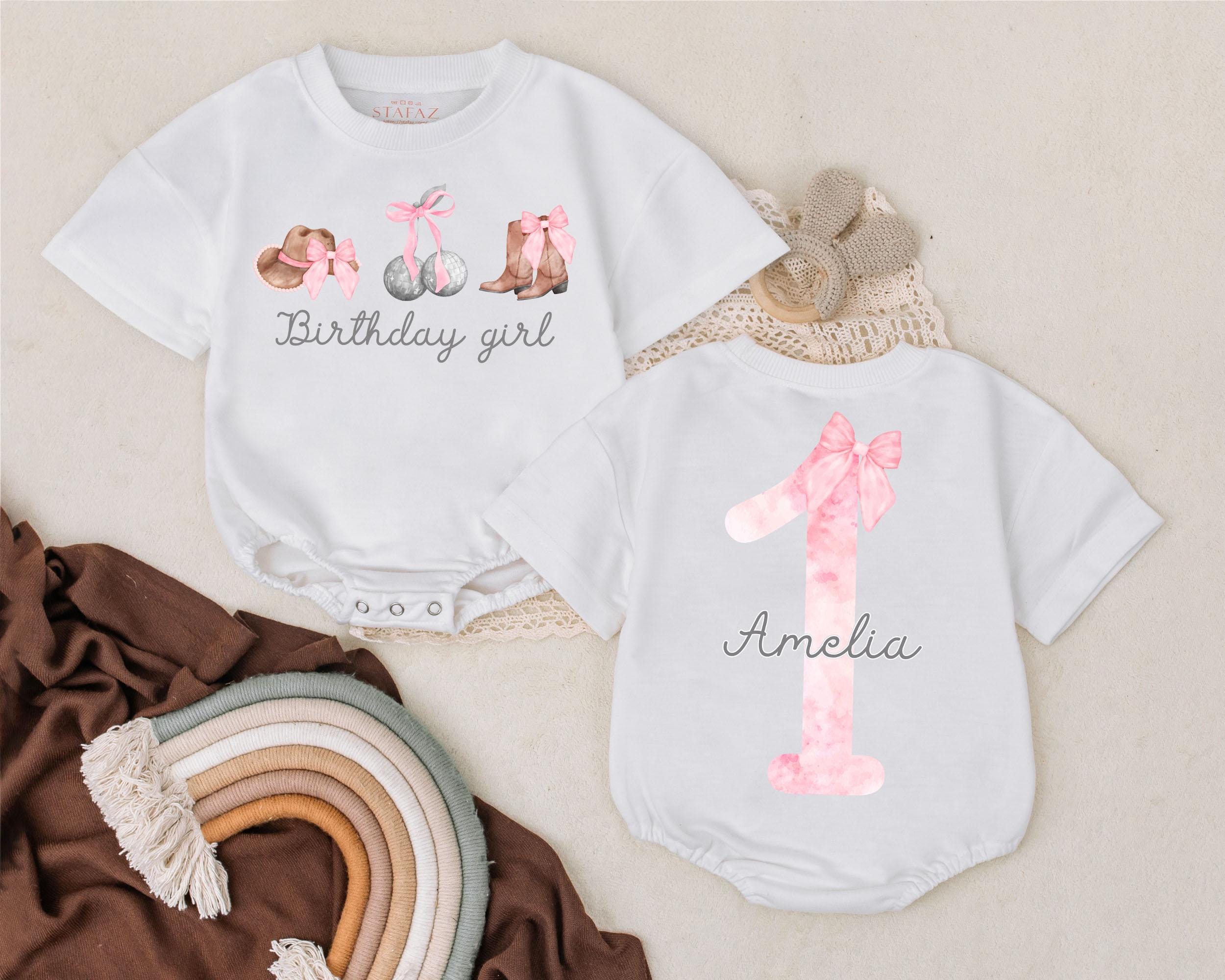 Custom Birthday Girl Romper with Pink Cowgirl Design Personalized Western Baby Outfit Retro My First Rodeo Celebration Gift