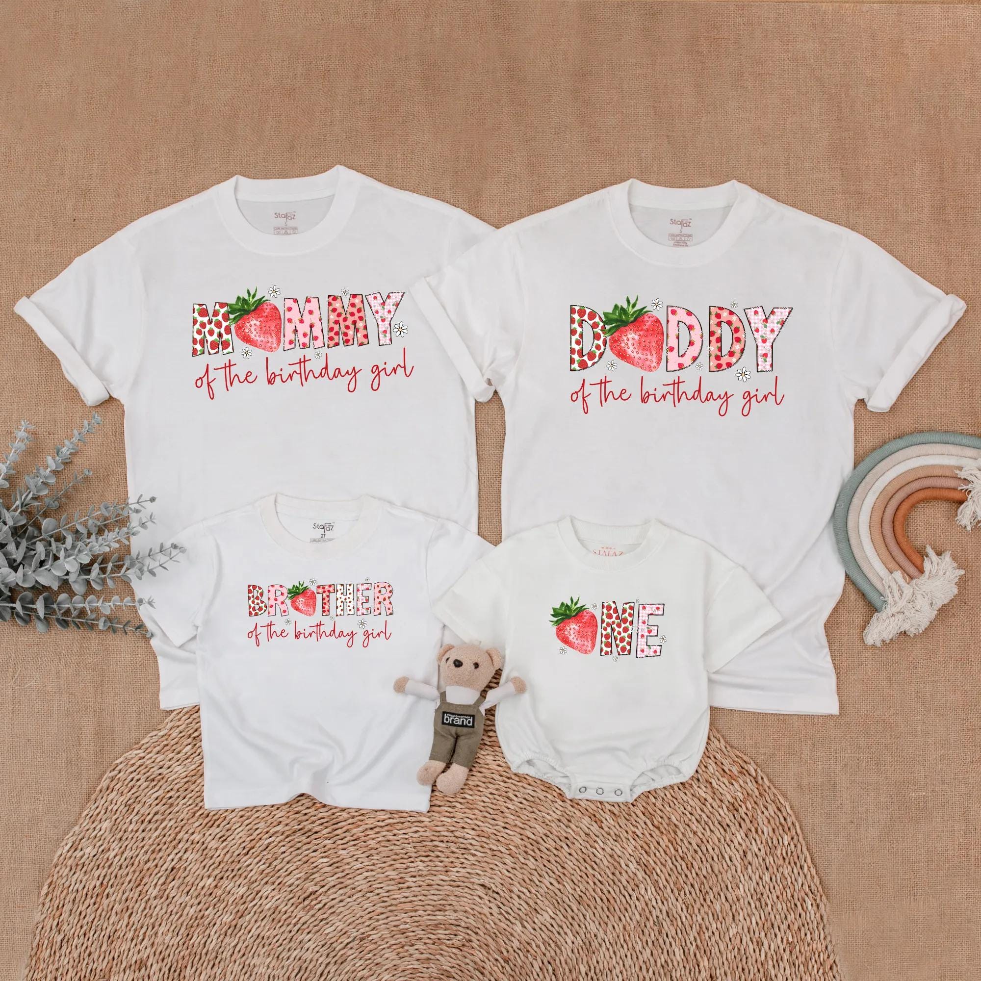 Strawberry Family Birthday Shirts Berry First Birthday Outfit Mommy and Me Cotton Soft Customizable Girl Party Matching Fun