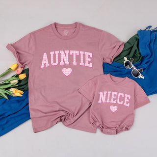 Personalized Auntie and Niece Matching Shirts Plaid Heart Design Gift for New Aunt Family Bonding Cotton Comfort Casual Wear