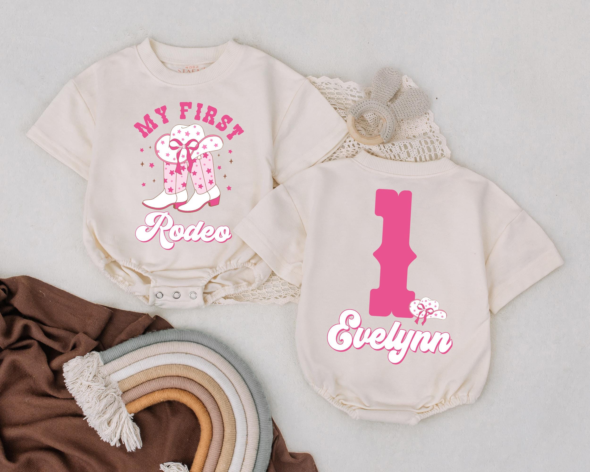 Personalized My First Rodeo Cowgirl Romper with Retro Charm