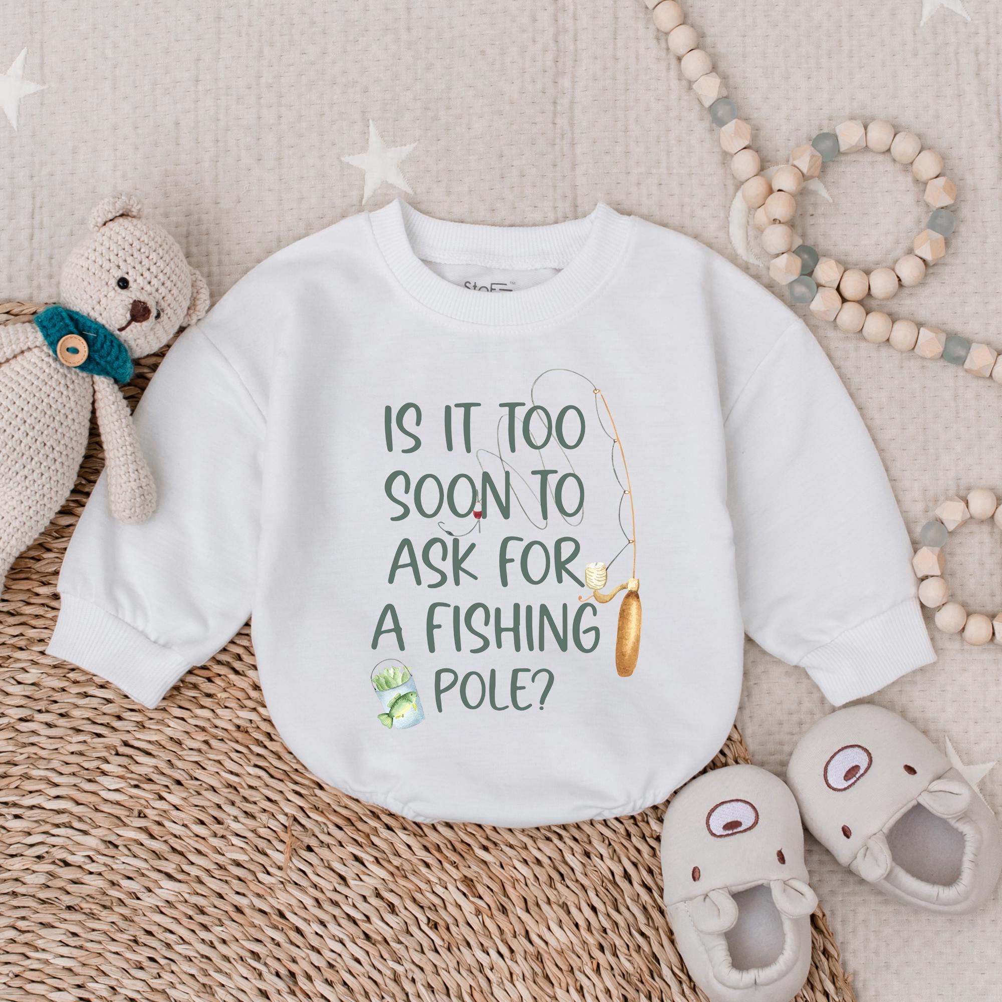 Is It Too Soon To Ask For A Fishing Pole Baby Romper Soft Cotton Bodysuit Fun Grandchild Reveal Gift for Boys Lighthearted Design
