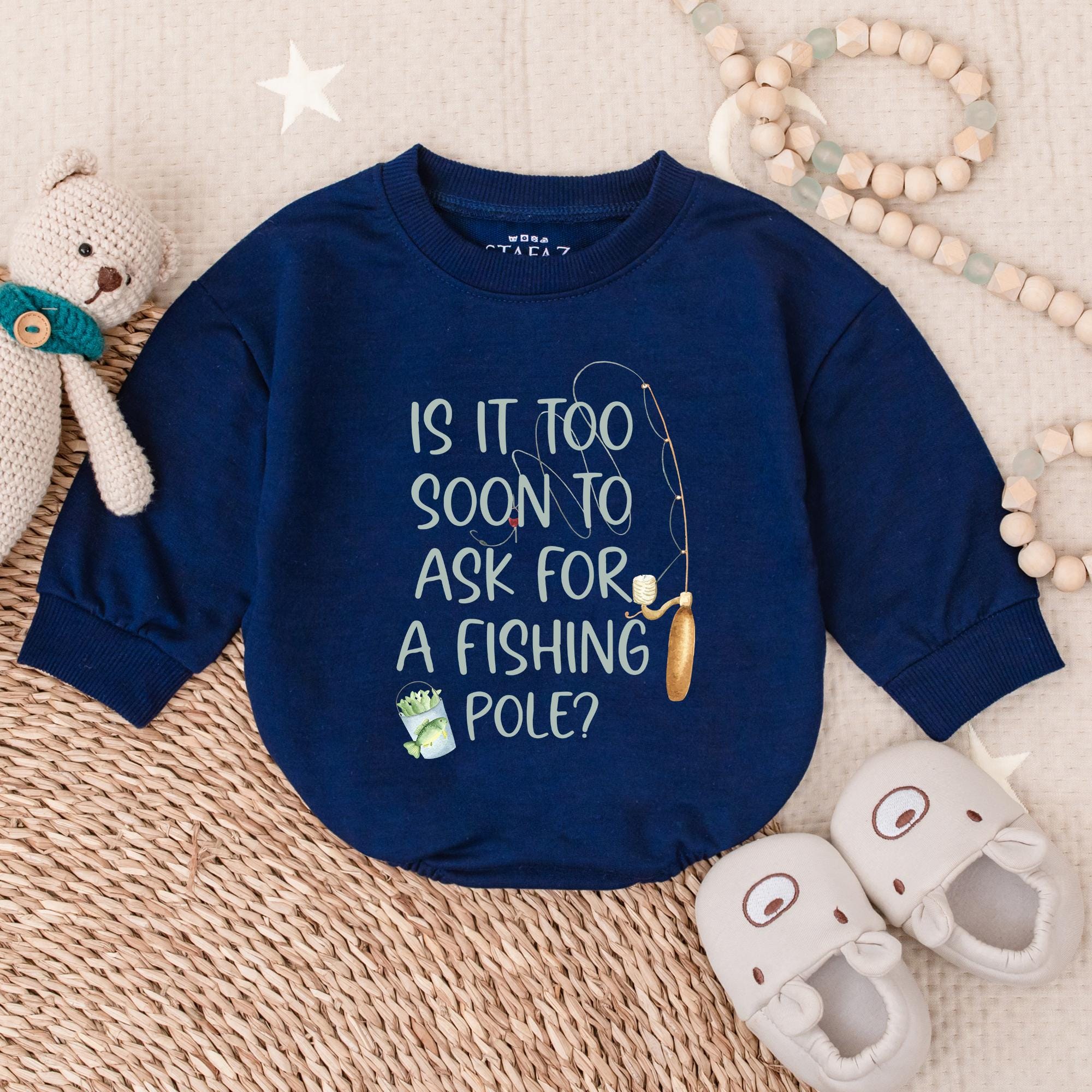 Is It Too Soon To Ask For A Fishing Pole Baby Romper Soft Cotton Bodysuit Fun Grandchild Reveal Gift for Boys Lighthearted Design