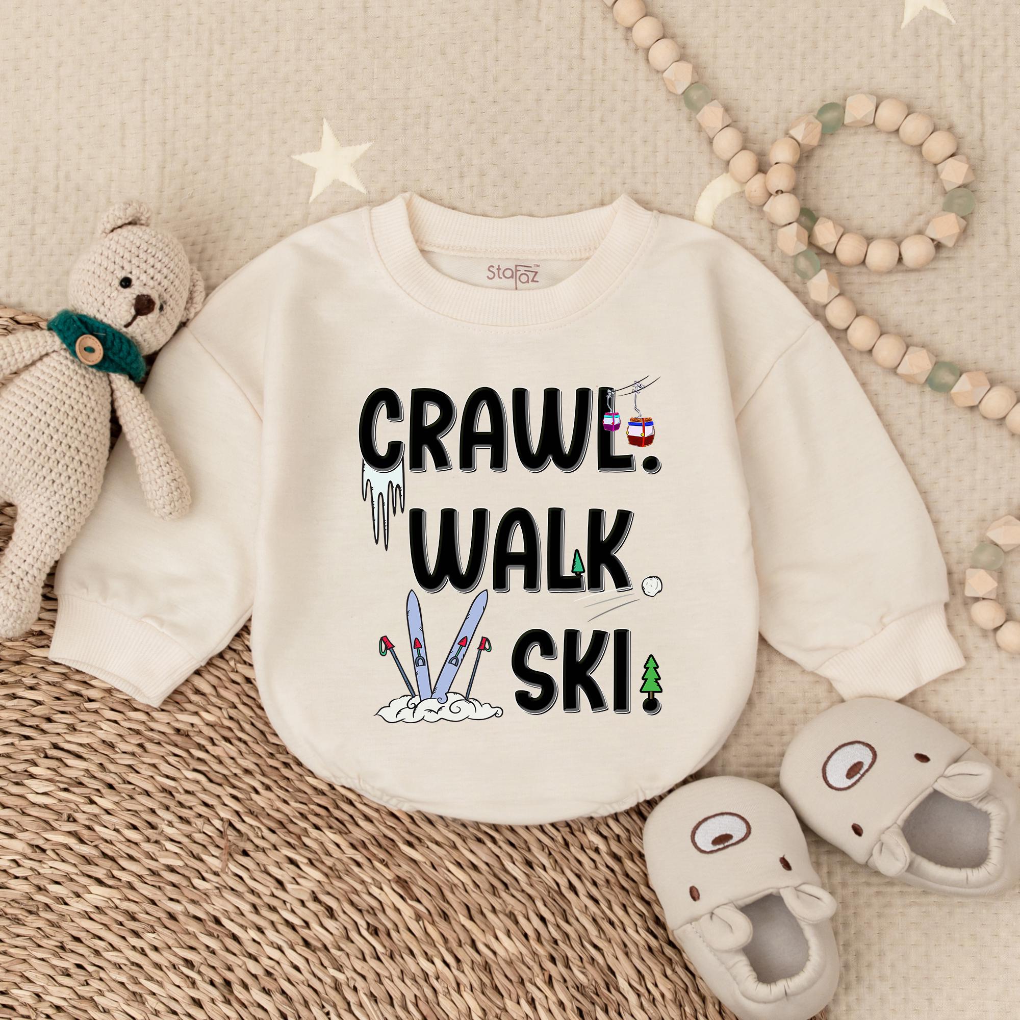 Crawl Walk Ski Baby Romper Fun Adventure Skiing Outfit Soft Cotton Infant Clothes Perfect Ski Gifts Baby Shower Pregnancy Reveal
