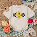 Personalized Baby Boy Romper with Checkered Smiley Face Birthday Outfit Infant Cotton Comfortable Gift