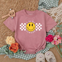 Personalized Baby Boy Romper with Checkered Smiley Face Birthday Outfit Infant Cotton Comfortable Gift
