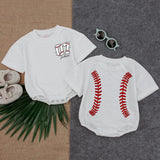 Personalized Baseball Romper Cotton Baby Tee with Red Seams Custom Name Number Playful Sporty Design Gift for Baseball Lovers