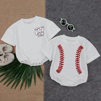 Personalized Baseball Romper Cotton Baby Tee with Red Seams Custom Name Number Playful Sporty Design Gift for Baseball Lovers