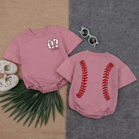 Personalized Baseball Romper Cotton Baby Tee with Red Seams Custom Name Number Playful Sporty Design Gift for Baseball Lovers