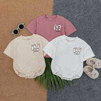 Personalized Baseball Romper Cotton Baby Tee with Red Seams Custom Name Number Playful Sporty Design Gift for Baseball Lovers