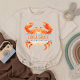 Personalized Crab Baby Romper with Smiling Face Ocean Design Custom Name Soft Cotton Coastal Gift for Newborns and Toddlers 140 Characters