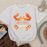 Personalized Crab Baby Romper with Smiling Face Ocean Design Custom Name Soft Cotton Coastal Gift for Newborns and Toddlers 140 Characters