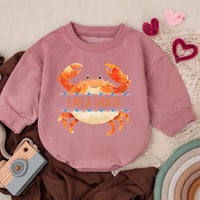 Personalized Crab Baby Romper with Smiling Face Ocean Design Custom Name Soft Cotton Coastal Gift for Newborns and Toddlers 140 Characters