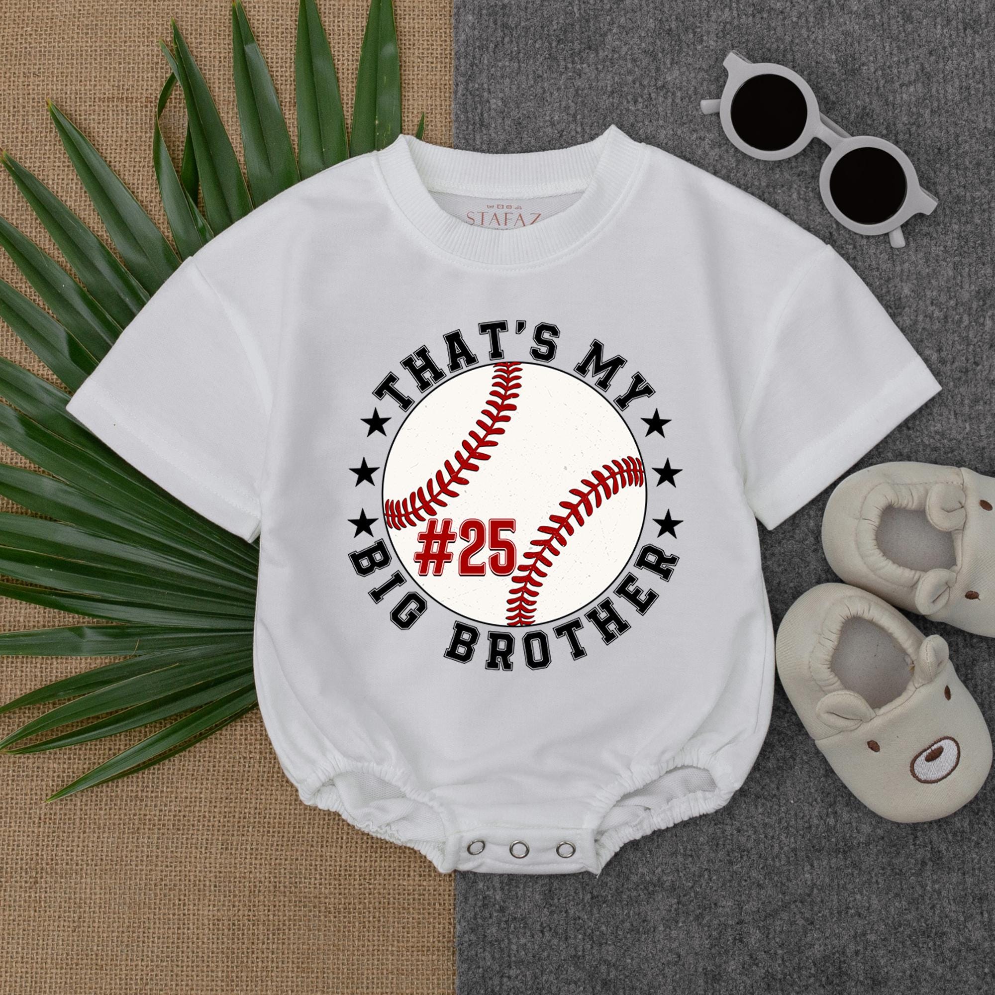 That's My Big Brother Baby Romper Baseball Graphic Outfit Personalized #25 Gift Soft Cotton Playful Sports Fan Attire for Boys