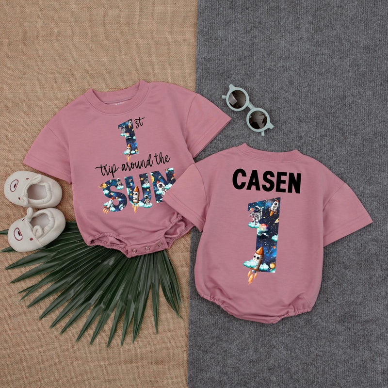 Personalized Space-Themed 1st Birthday Romper Outfit for Baby Boy Celebration Cosmic Pattern Soft Cotton Casual Party Gift