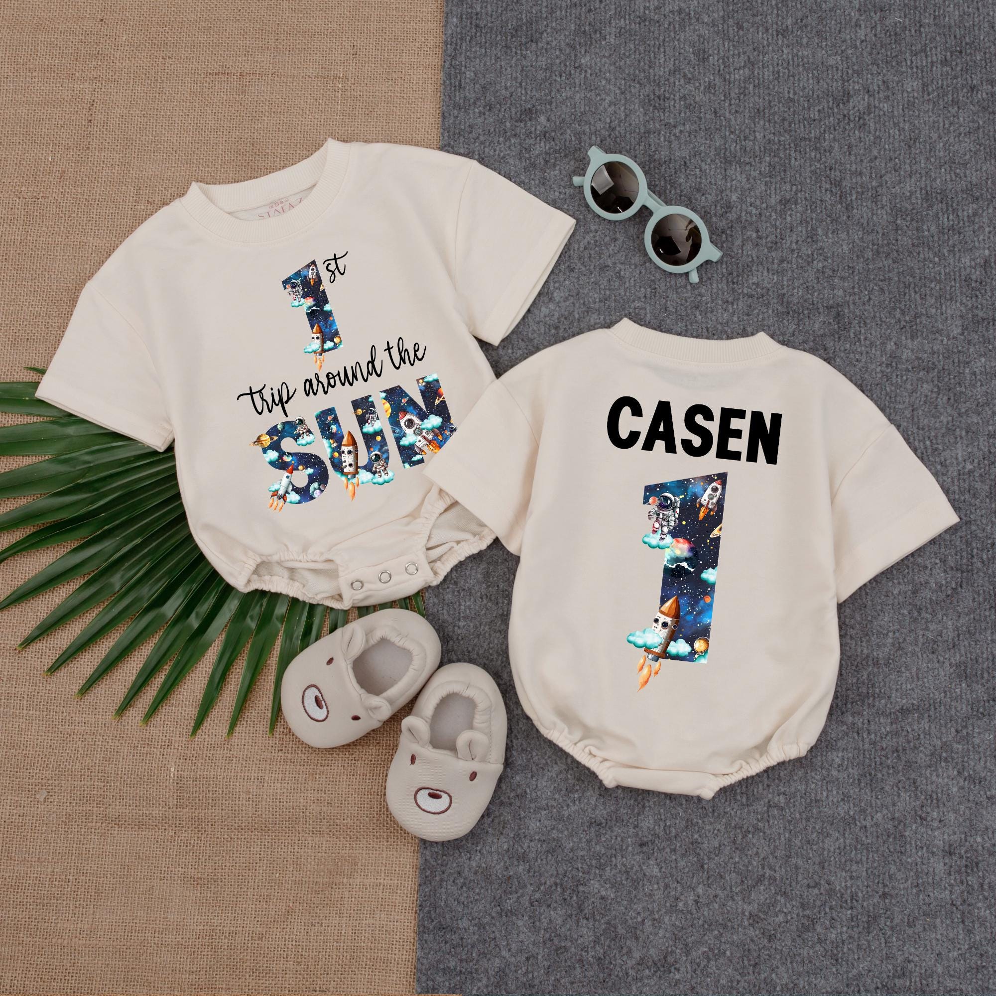 Personalized Space-Themed 1st Birthday Romper Outfit for Baby Boy Celebration Cosmic Pattern Soft Cotton Casual Party Gift