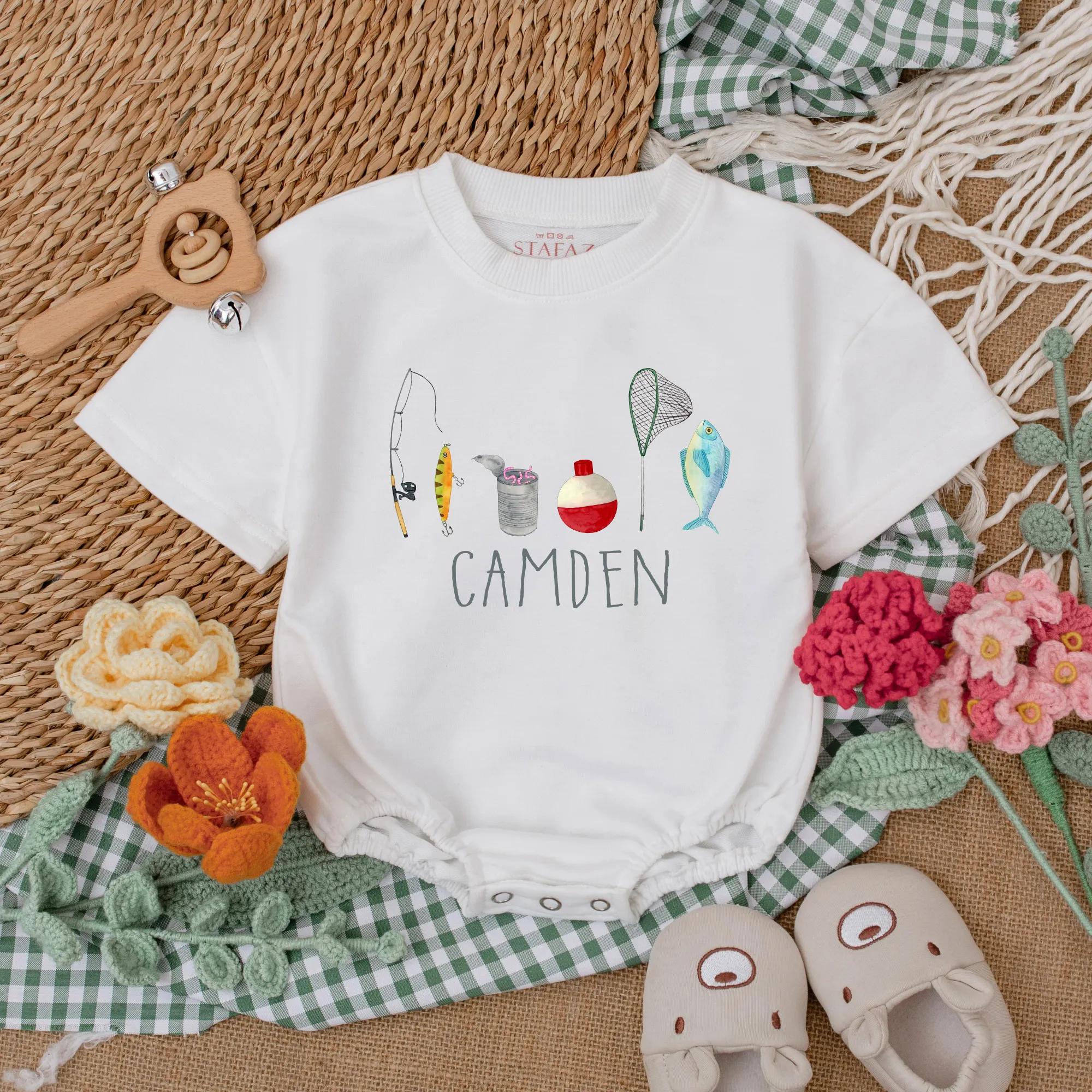 Personalized Fishing Baby Romper Playful Camden Design Gift for Dad Father's Day Outfit Baby Boy Comfort Cotton Colors