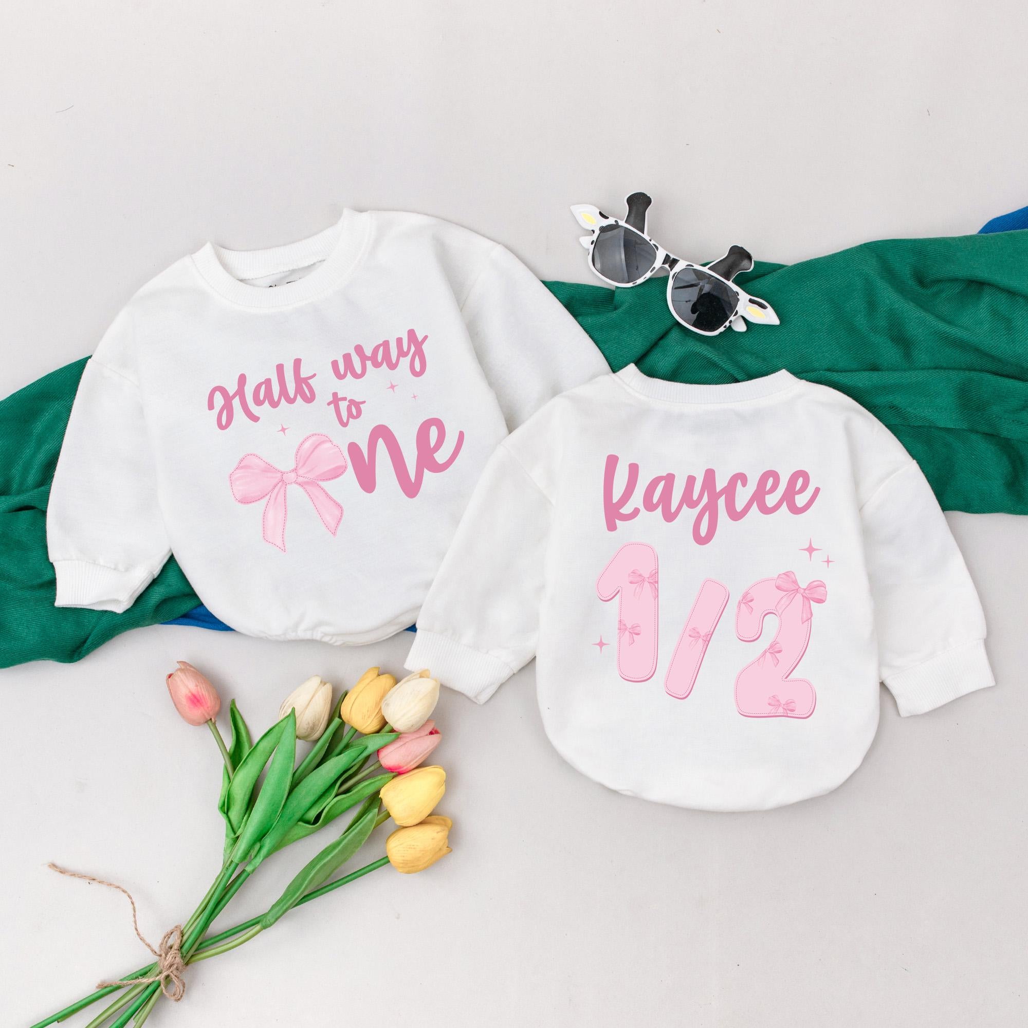 Personalized Pink Half Birthday Romper for Baby Girls with Bow and Stars Soft Cotton Outfit Perfect 6 Month Celebration Gift Idea