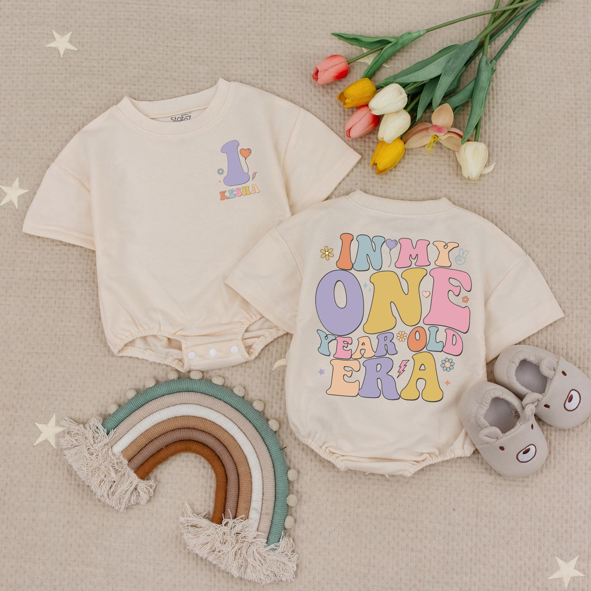 In My One Year Old Era Baby Romper First Birthday Outfit Pastel Colors Retro Design Comfortable Soft Cotton Baby Shower Gift