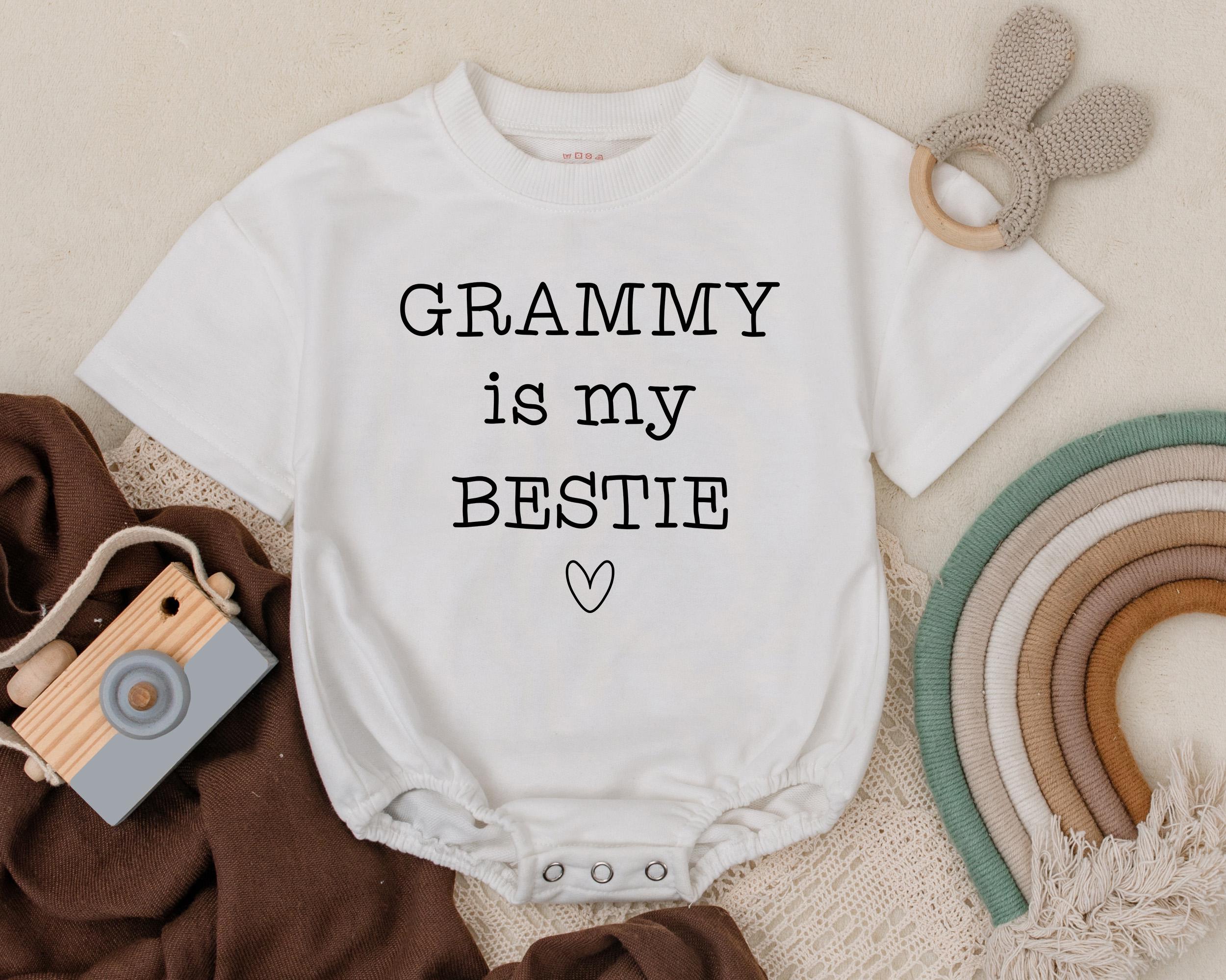 Grammy Is My Bestie Baby Romper Funny Infant Outfit Newborn Gift with Heart Cotton Soft Mother's Day Clothes for Grandmother Love