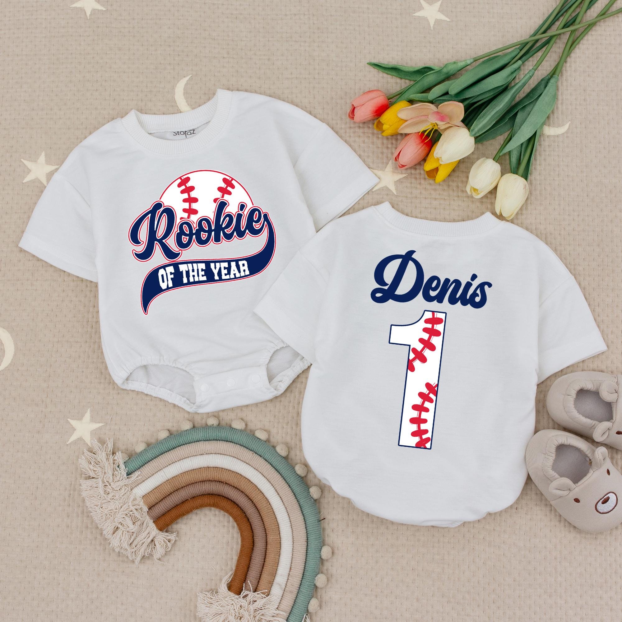 Rookie Of The Year Baby Romper Personalized Baseball Birthday Outfit Boys Sports Bodysuit Custom Name Denis Soft Cotton Playwear