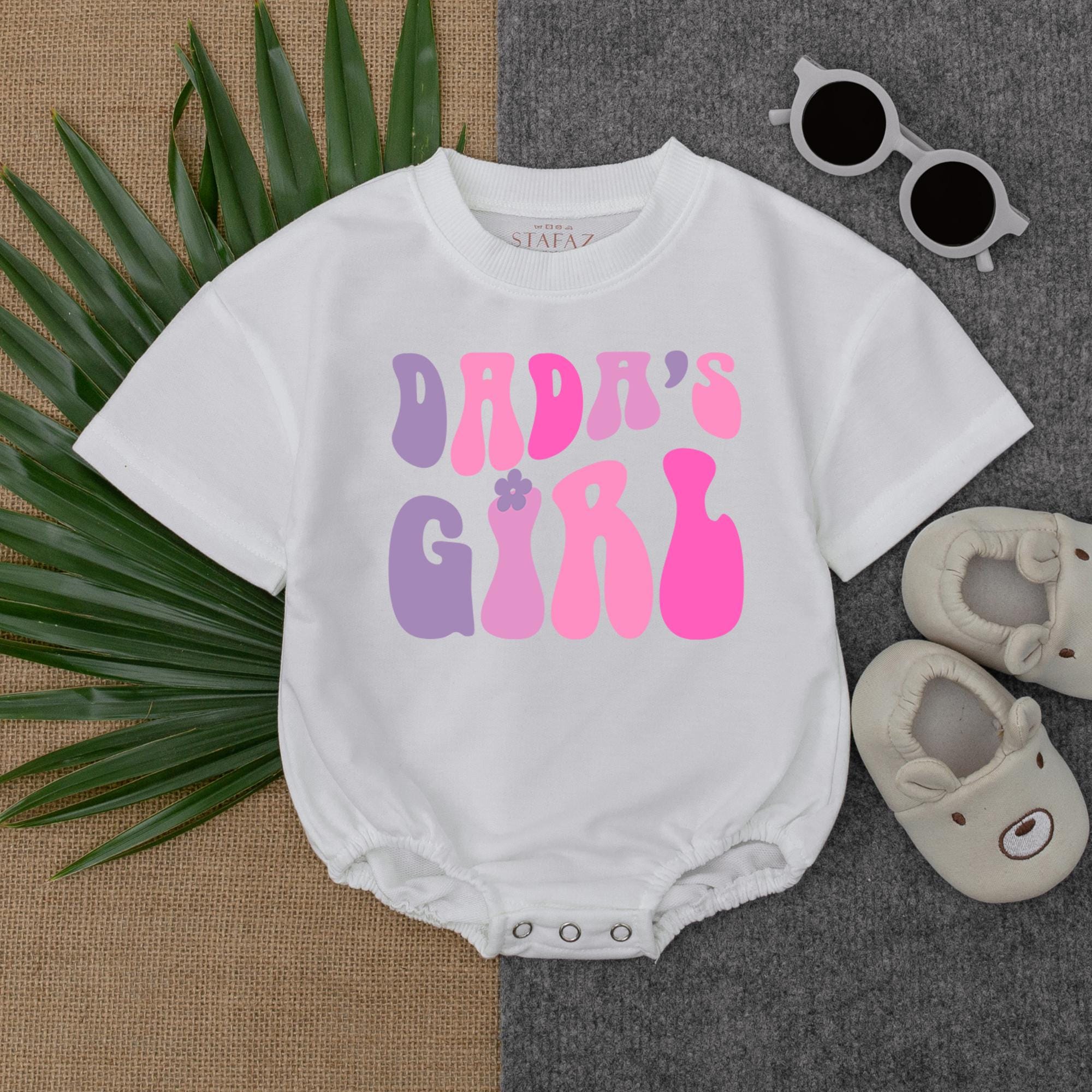 Dada's Girl Pink Lavender Bubble Romper for Baby Girls Daddy's Day Gift Soft Cotton Infant Outfit Playful Whimsical Design