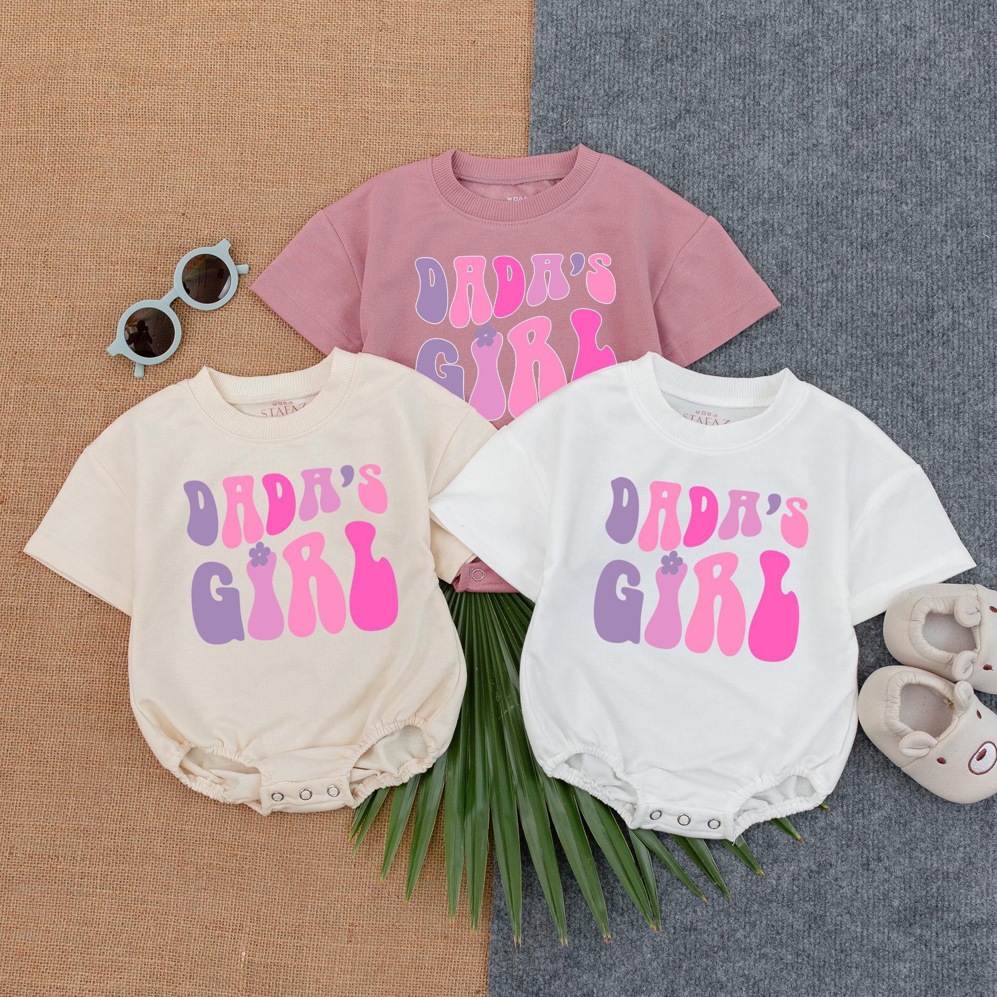 Dada's Girl Pink Lavender Bubble Romper for Baby Girls Daddy's Day Gift Soft Cotton Infant Outfit Playful Whimsical Design