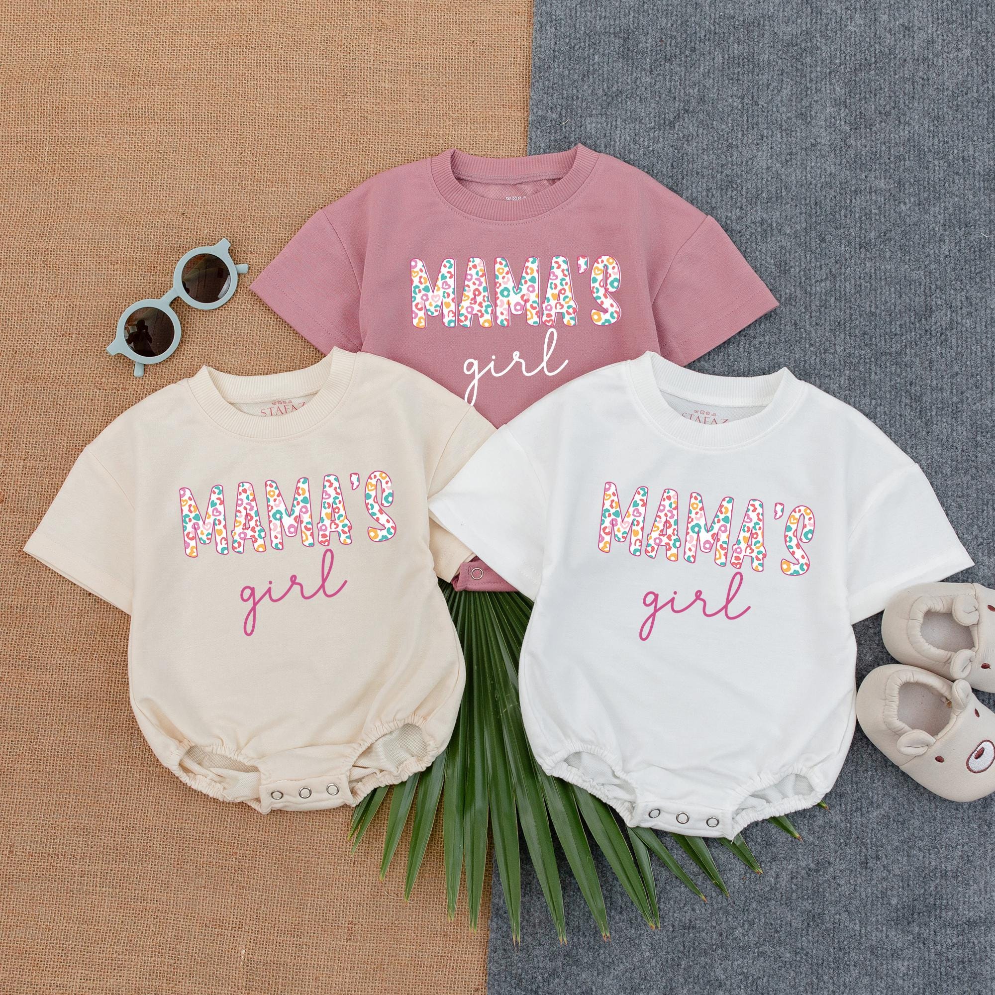 Mama's Girl Pink Floral Romper Vibrant Baby Outfit Soft Cotton Gift for New Dad or Father's Day Comfortable Playful Design