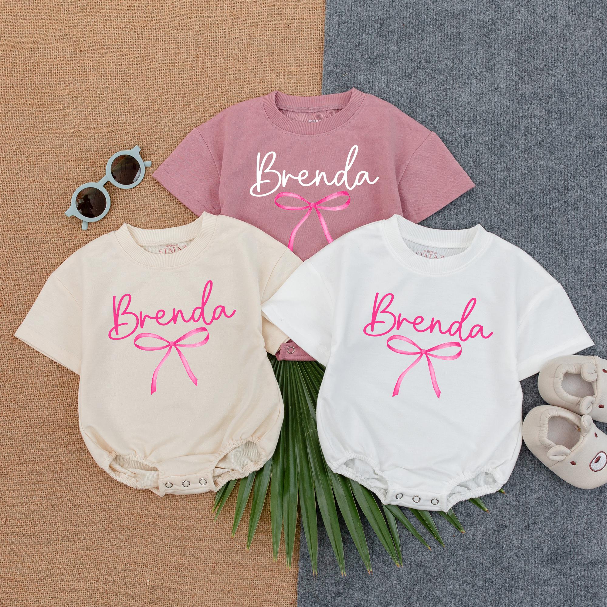 Personalized Baby Girl Romper with Pink Bow and Name Brenda Sweet Infant Outfit Cotton Baby Shower Gift Idea Comfortable Clothing