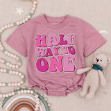 Half Way to One Birthday Romper for Baby Girl Fun Pink Star Design Infant Outfit Celebratory Soft Cotton Gift Half Birthday Party Wear
