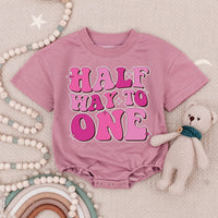 Half Way to One Birthday Romper for Baby Girl Fun Pink Star Design Infant Outfit Celebratory Soft Cotton Gift Half Birthday Party Wear