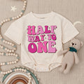 Half Way to One Birthday Romper for Baby Girl Fun Pink Star Design Infant Outfit Celebratory Soft Cotton Gift Half Birthday Party Wear
