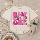Half Way to One Birthday Romper for Baby Girl Fun Pink Star Design Infant Outfit Celebratory Soft Cotton Gift Half Birthday Party Wear