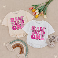 Half Way to One Birthday Romper for Baby Girl Fun Pink Star Design Infant Outfit Celebratory Soft Cotton Gift Half Birthday Party Wear