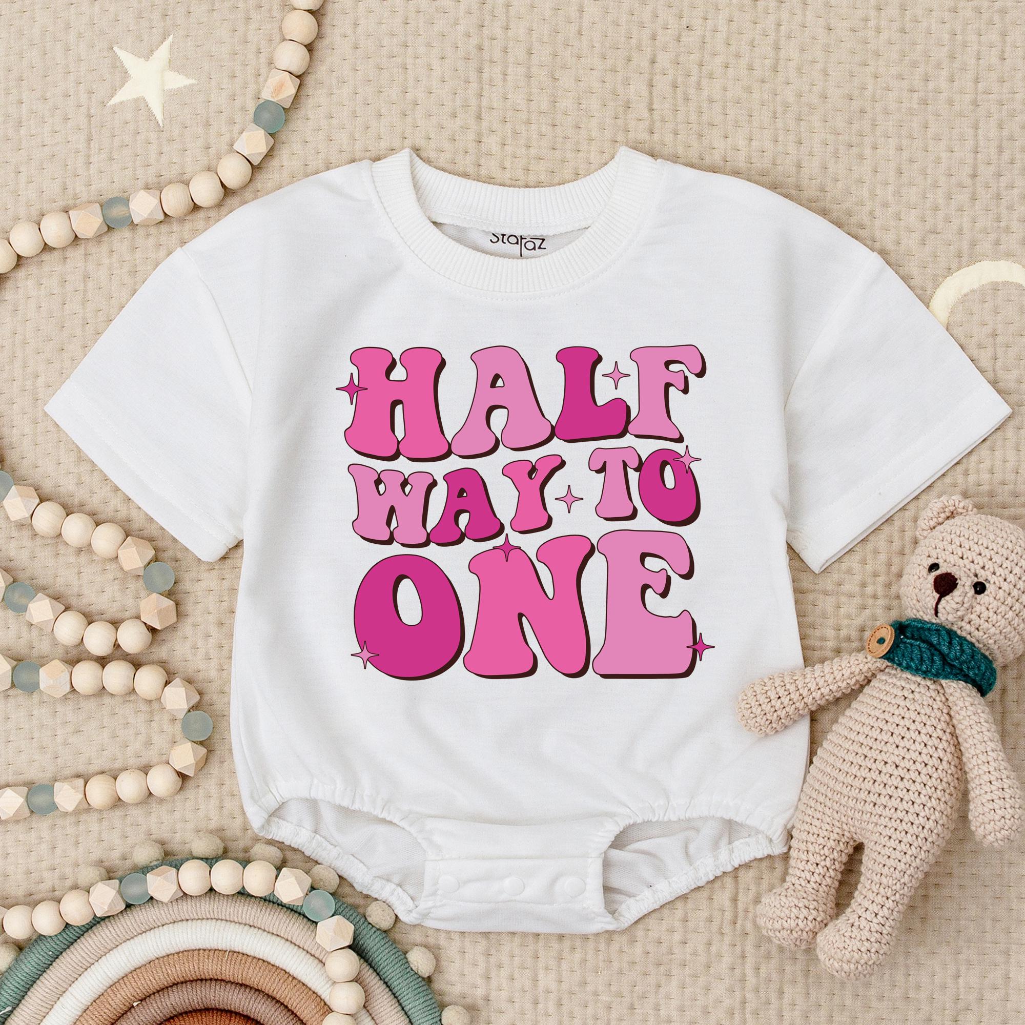 Half Way to One Birthday Romper for Baby Girl Fun Pink Star Design Infant Outfit Celebratory Soft Cotton Gift Half Birthday Party Wear