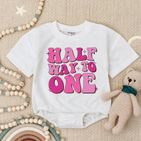 Half Way to One Birthday Romper for Baby Girl Fun Pink Star Design Infant Outfit Celebratory Soft Cotton Gift Half Birthday Party Wear
