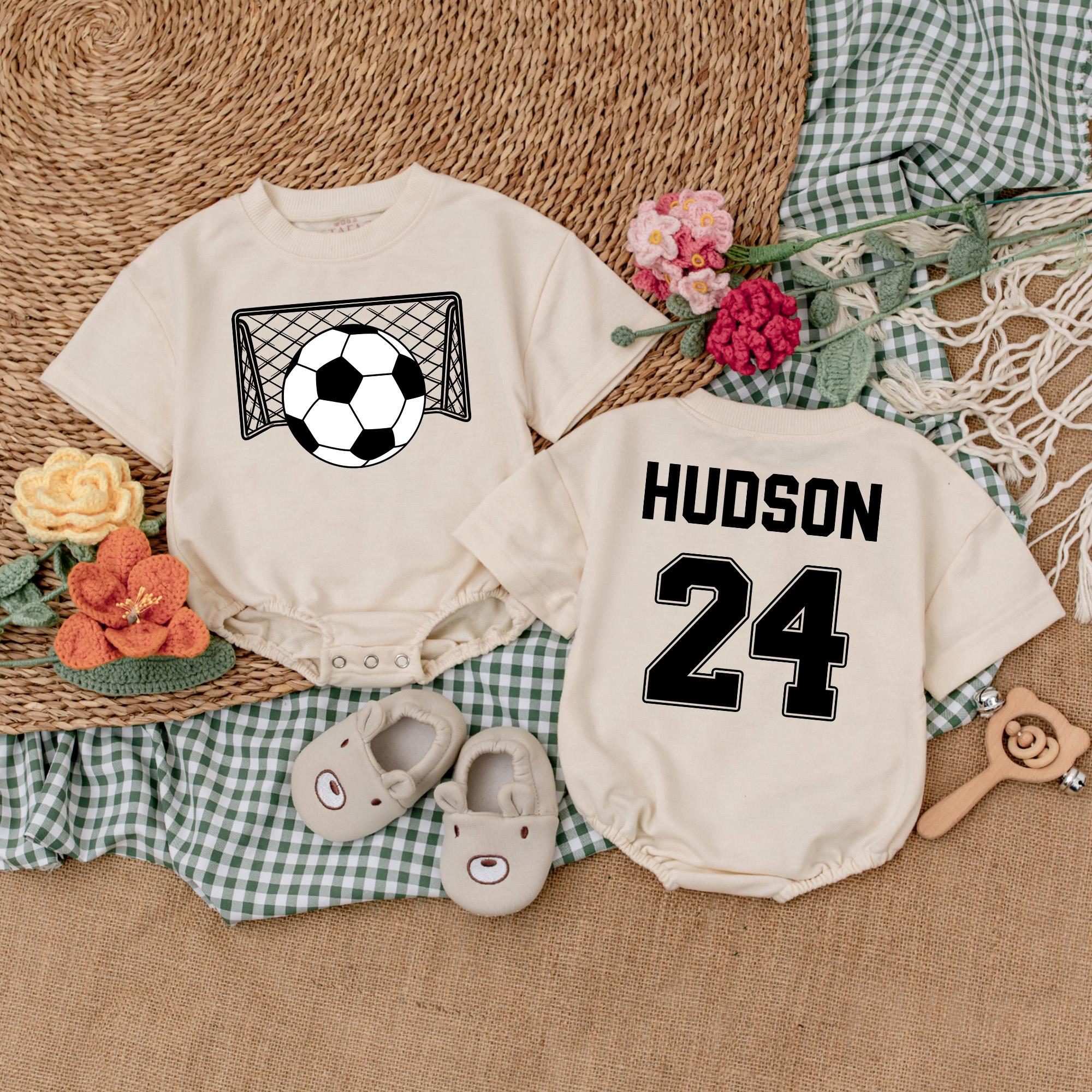 Personalized Soccer Baby Romper with Name and Number Sporty Gameday Outfit for Infants Perfect Father's Day Gift Soft Cotton Fun Design
