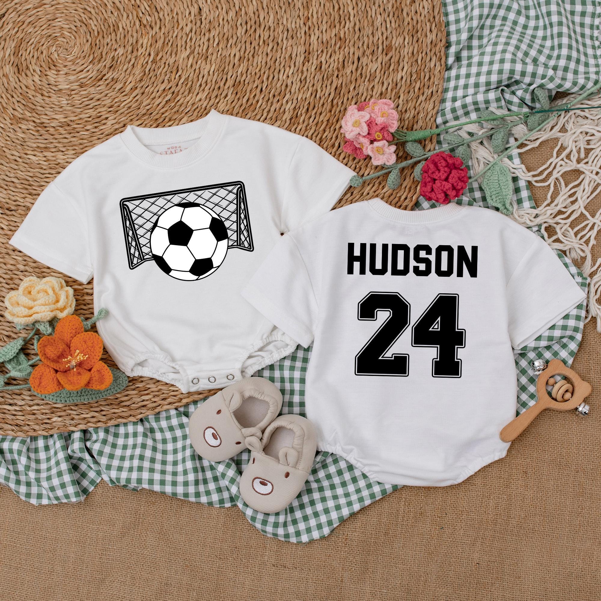 Personalized Soccer Baby Romper with Name and Number Sporty Gameday Outfit for Infants Perfect Father's Day Gift Soft Cotton Fun Design
