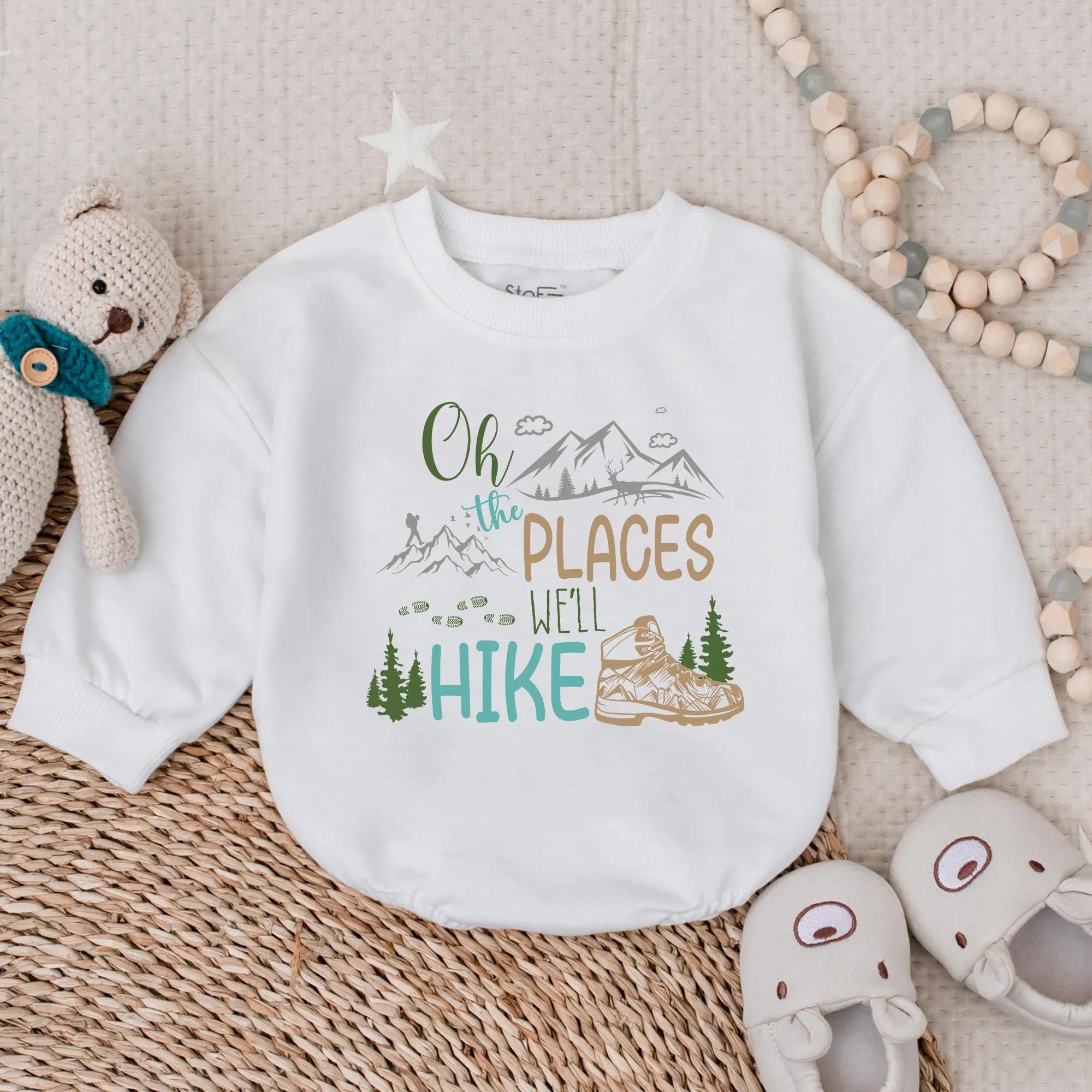 Hiking Baby Bubble Romper Adventure Theme Outfit Outdoor Gift Infant Explorer Cotton Soft Comfortable Nature Design
