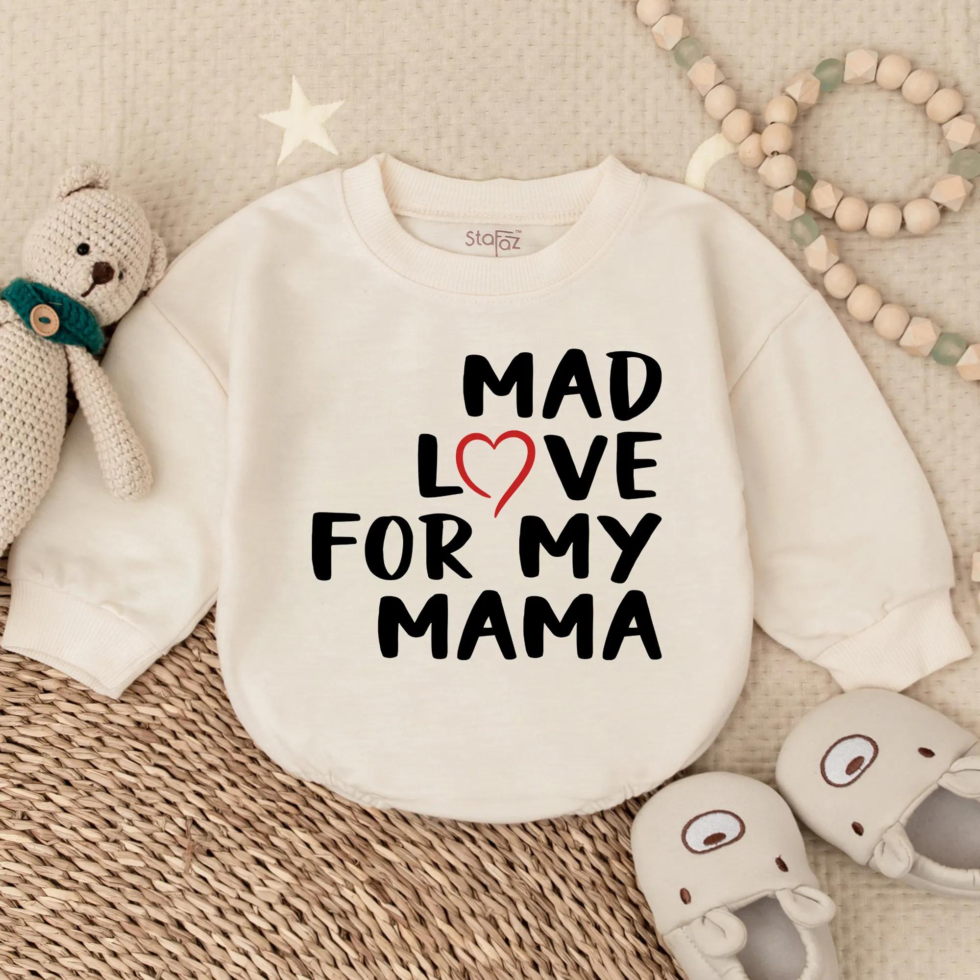 Mad Love for My Mama Baby Romper Newborn Gift First Mother's Day Outfit Soft Cotton Playful Font Red Heart Design Comfortable Clothing