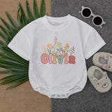 Personalized Floral Baby Bubble Romper with Olivia Design