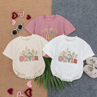 Personalized Floral Baby Bubble Romper with Olivia Design